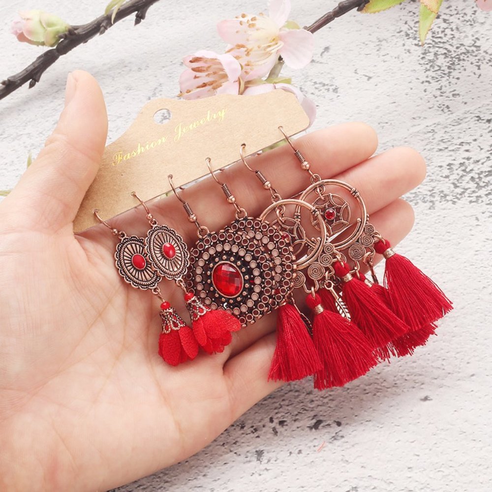 Bohemian Earrings Long Tassel Earrings RED